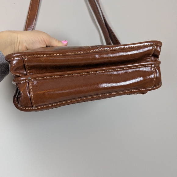 Giani Bernini Italian Leather Brown Satchel Crossbody Bag Multi Compartment - Picture 9 of 11